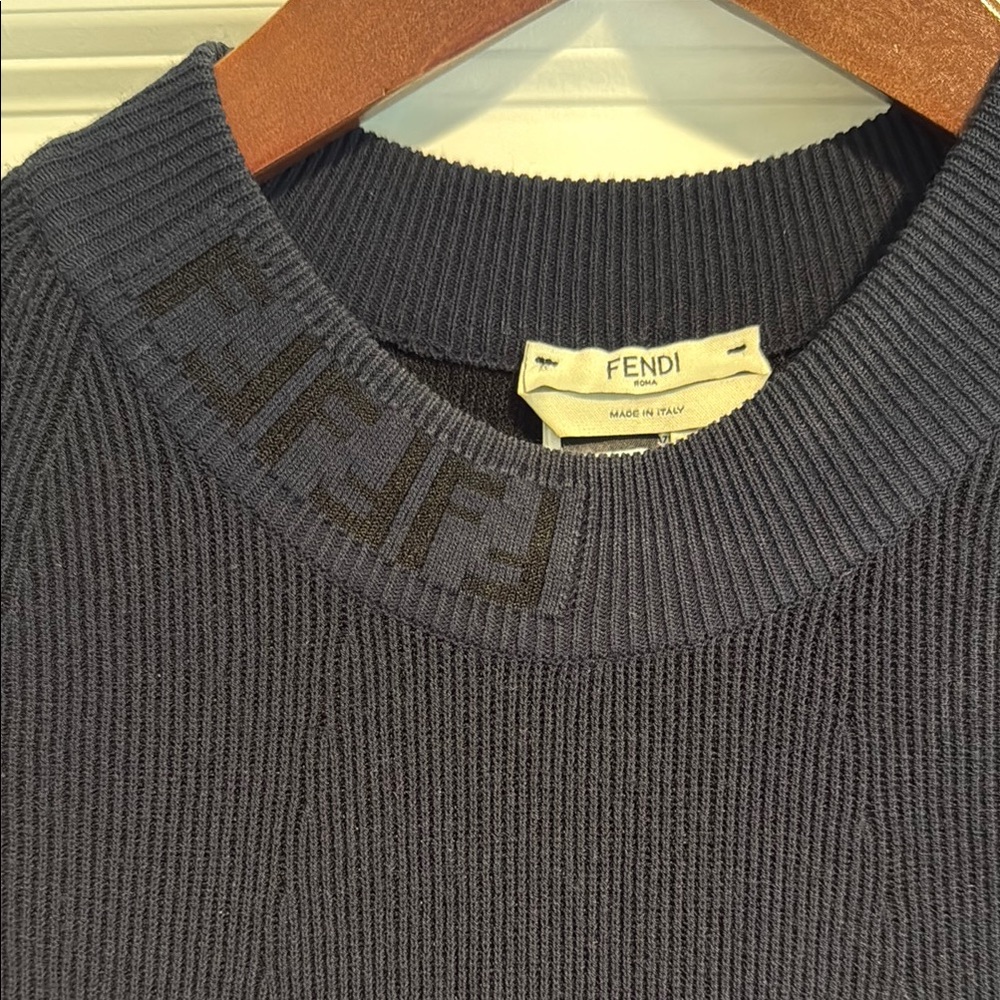 Fendi Navy Blue Midi Dress with Ribbed Detailing